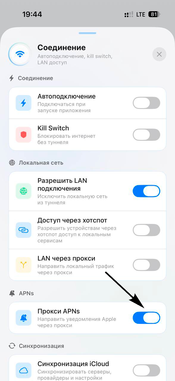 Шаг 2 — Включение Прокси APNs