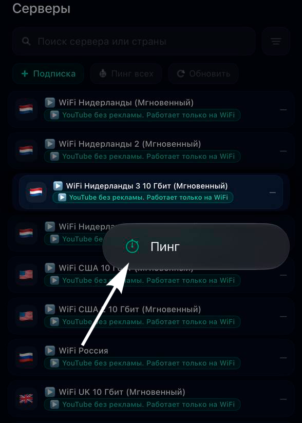 Индивидуальная проверка пинга сервера в Rheonth Connect